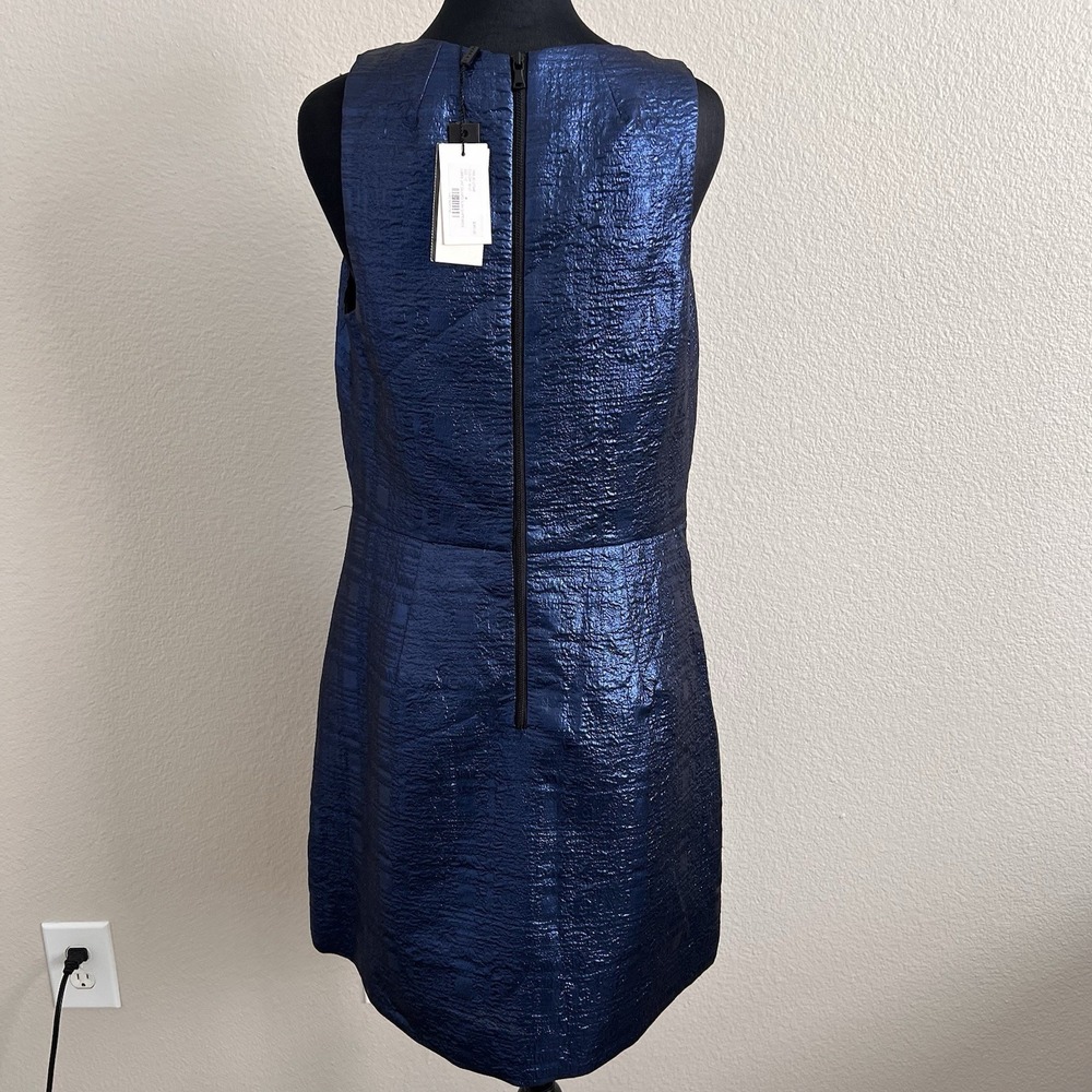 NWT 12 Milly Metallic Fit Flare Dress Sleeveless Textured Shimmer Party Wool - Picture 9 of 14